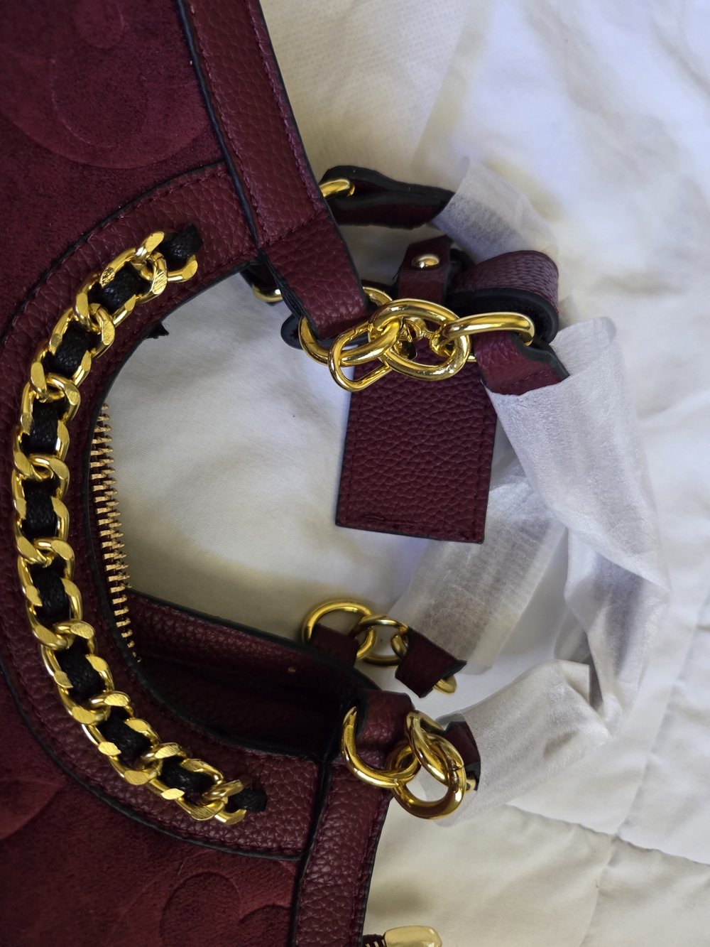 Louis Vuitton Like Burgundy Suede Chain-Handle Womens Bag - Picture 4 of 5